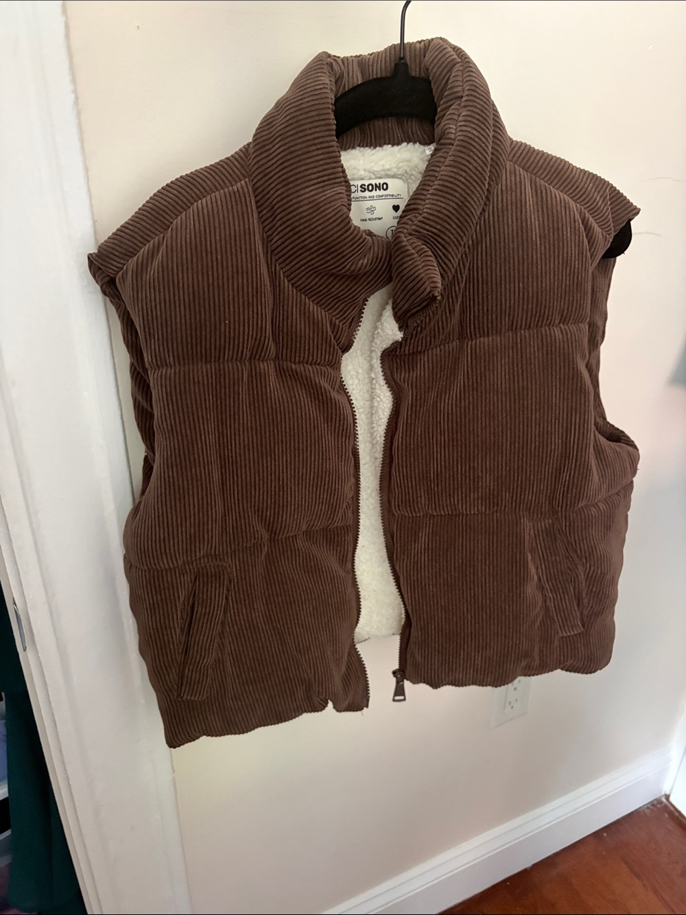 Ci Sono Brown Corduroy Puffer Vest with Sherpa Trim